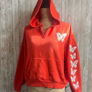 Oversized Orange and Pink Long Sleeve Hoodie